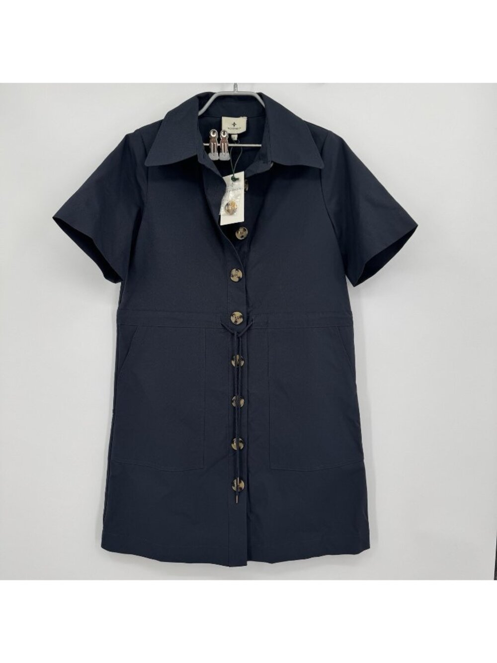 Tuckernuck Navy Drawstring Carson Shirt Dress size S Small Short Sleeve Buttons